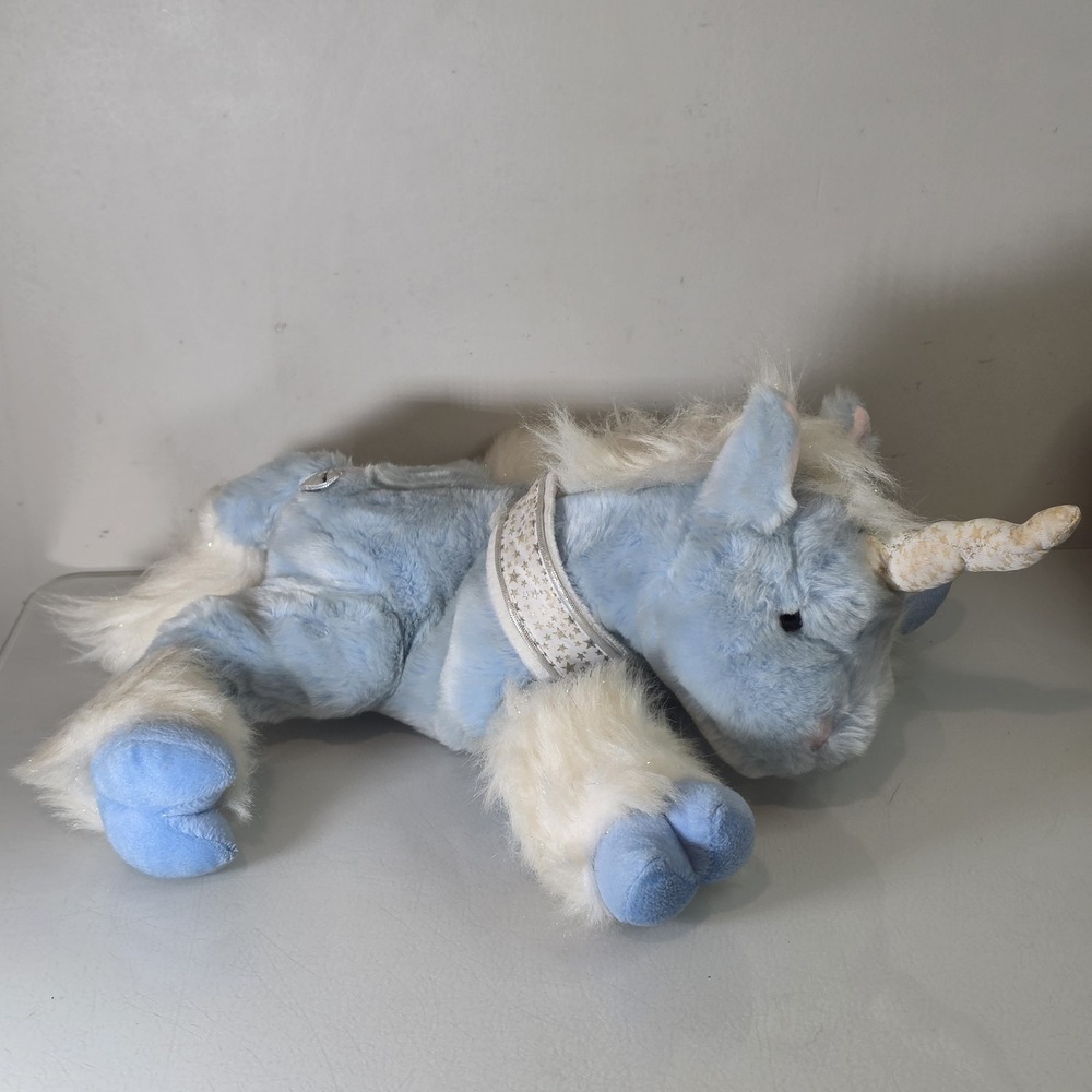 Chad Valley Vintage Blue Unicorn Plush Star Collar Mane Soft Toy